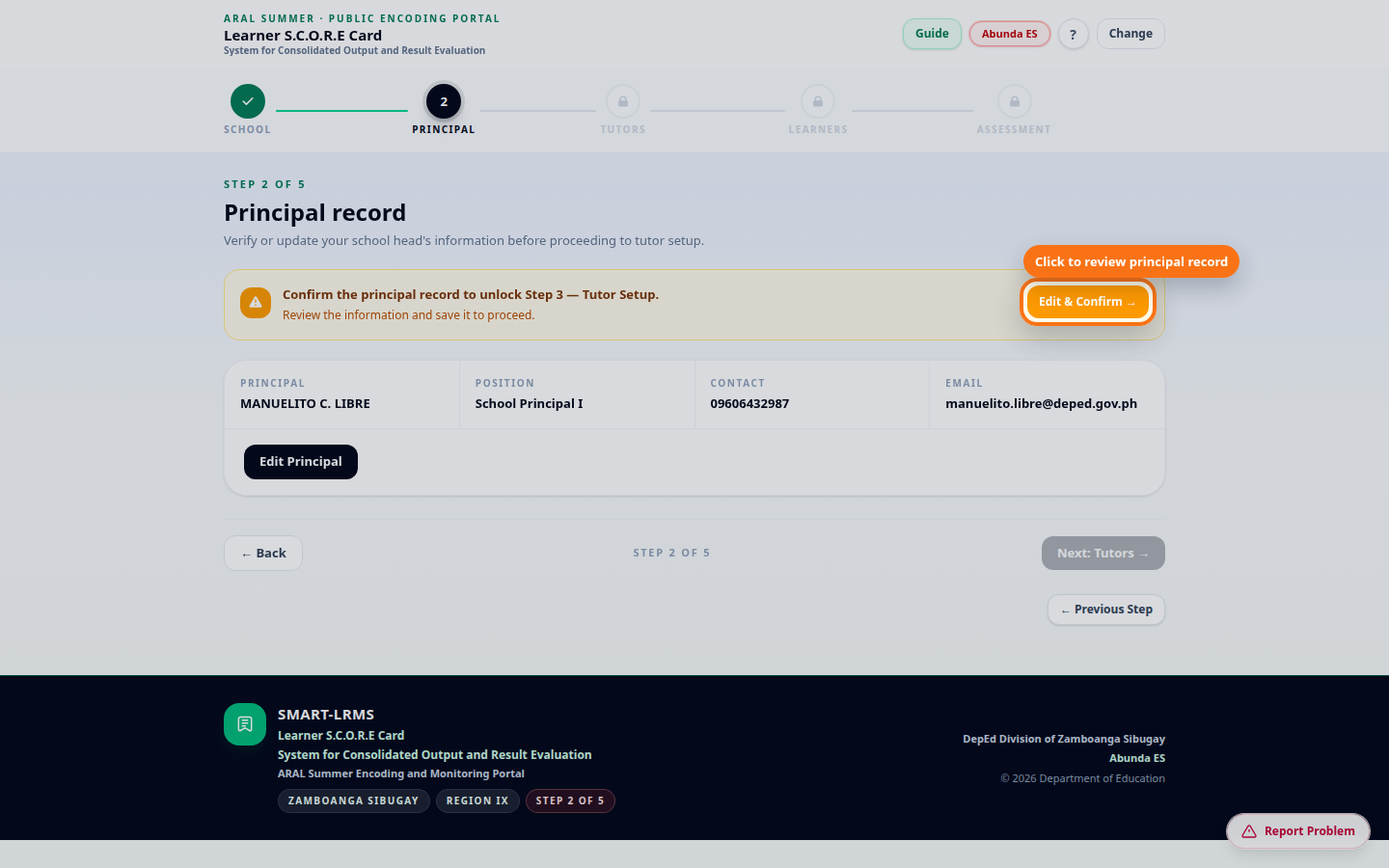 Highlighted principal edit and confirm button in Step 2